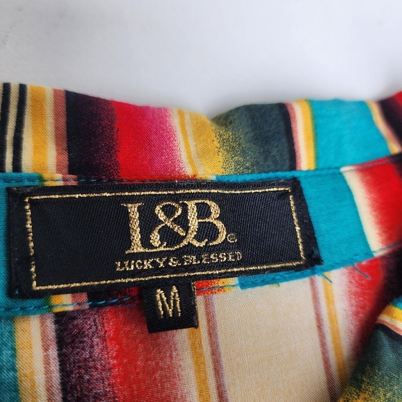 L&B Lucky & Blessed Women’s Colorful Striped Maxi Dress Button Up Short Sleeve M - Picture 10 of 15